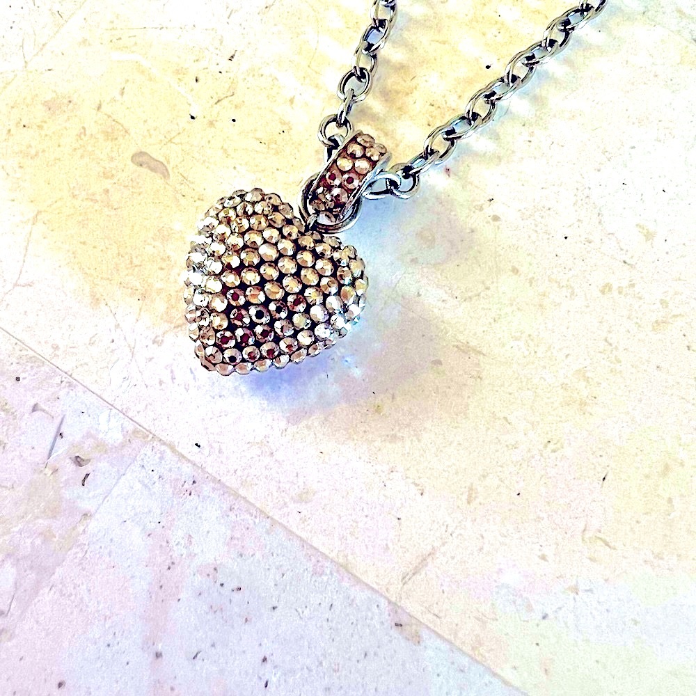 Emily Austin Swarovski crystal gold heart necklace on silver chain- new w/o tags